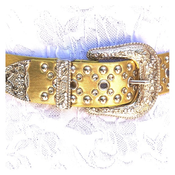 Accessorize Accessories - Gold Crystal Bling Belt Silver Metal Studs Sz M35"